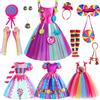 SistersLiu Costume da lecca-lecca Fata Halloween Gioco di ruolo di caramelle Vesti Carnevale per bambini Purim Principessa Abiti da festa per ragazze Abiti carini Arcobaleno - only wig