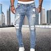 2024 nuovi jeans skinny a matita strappata retrò per uomo moto streetwear jeans slim casual dritti elasticizzati uomo - light blue