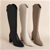 Plus Size 34-43 Nuove donne Stivali Cerniera Tacchi alti spessi Tacchi alti spessi semplici Autunno Inverno Stivali alti al ginocchio Botas - Beige