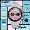 Sugess Cronografo da uomo Orologio originale ST1907 Swanneck Pilot Orologi da polso meccanici a cupola Vetro zaffiro Dopamina S457 2025nuovo - Pink