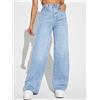 LEEYOVEE Nuovi jeans dritti a vita media più venduti da donna, pantaloni in denim larghi e tutti abbinati in tinta unita - Blu profondo