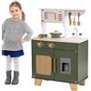 ROBOTIME Cucina da gioco con dispenser di cubetti di ghiaccio finta, set da gioco da cucina per bambini in legno, set da cucina giocattolo per bambini (verde vintage) -