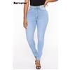 Botvotee Jeans skinny a matita a vita alta da donna Pantaloni casual eleganti da ufficio in denim Blu Bianco Nero Jeans elastici Donna - Blue