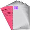 PUTOAHAO 100 Pezzi Buste Trasparenti Anelli A4,Cartelline Trasparenti A4 in PP (0.06mm,60 micron),11 Fori per 2/3/4 Anelli,Formato DINA4 (20-30 Fogli),per Scuola/Ufficio/Casa (Lato rosso,6C-100)