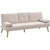 HOMCOM Divano Letto 3 Posti Stile Scandinavo Reclinabile con 2 Braccioli Staccabili e Rivestimento Effetto Lino e Tavolino a Ribalta, Beige