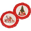 Preziosa Luxury Home Piatto Dolce Natale Ceramica con Bordo Ondulato Ass. D 20,4 Cm H 2,5 Cm Rosso 1 Pz