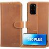 Lensun Cover in Pelle Vera per Samsung Galaxy S20 Plus/S20+- Marrone retrò | Custodia in Vera Pelle [RFID Blocking] Libro con Portafoglio Chiusura Magnetico Flip Custodie Cuoio