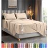 Utopia Bedding Set di lenzuola per letto queen size, in morbida microfibra, lussuose lenzuola con tasche profonde, federe ricamate, lenzuolo con angoli laterali, lenzuolo con angoli (beige)