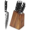SHAN ZU Ceppo Coltelli da Cucina Set, Set Coltelli da Chef con Portacoltelli,7 Pezzi Coltelli Damasco con Ceppo Ultra Affilati Damasco a 67 Strati con Manico G10