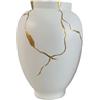 Haute Collage Vaso bianco e oro ispirato all'arte giapponese Kintsugi, rastremata classica per fiori secchi, decorazione (classico)