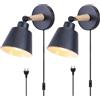 TOKIUS 2 pezzi Lampade da Parete Interno Vintage Applique da parete Moderno Faretti da Muro Retrò in Metallo e Legno E27 Plafoniere Cucina Per Cucina Camera da letto, Cavo di 1,8 m, regolabile