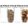 Mikken - Set di 4 barattoli in vetro da 1,1 litri, con tappo a vite, in vetro, con etichette, colore: Trasparente