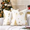 LRartdeco Federe Natalizie Decorazioni Casa Fodera Cuscino 40x40cm Set di 2 Bianco Quadrati Albero di Natale Deco Copricuscini Natalizi per Esterno Giardino Soggiorno Divano