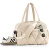 Lekespring Borsone da Viaggio Puffer per Donna Uomo, Borsa Palestra con Scomparto Scarpe e Borsa Bagnata in PVC, Borsoni Bagaglio a Mano, Borse Tracolla Leggero per Ospedale Weekend Sportiva, Beige