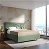 DEGHI Letto matrimoniale 160x190 cm imbottito e rivestito in tessuto verde con contenitore - Becca