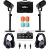 Movo Set di apparecchiature per podcast portatili per iPhone e telefoni Android, kit podcast con interfaccia audio, 2 microfoni dinamici CastMic, 2 supporti da tavolo, per smartphone, computer, PC