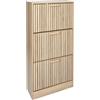 HOME DECO FACTORY Scarpiera Klaus 3 Ante 113 cm Marrone | Armadietto a ribalta, contenitore chiuso, profondità ridotta, ingresso stretto, corridoio, salvaspazio, stivali e sneaker