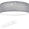 Navaris Plafoniera LED Soffitto 22W Rotonda Ø 40cm - Lampadario LED Dimmerabile - con Telecomando e Cambio Temperatura Colore - Design Effetto Stellato - Tessuto Grigio Chiaro