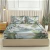 Generico Lenzuolo con angoli Matrimoniale 160x190 cm - Piante Tropicali Giungla Fiume Lenzuolo piatto morbido in microfibra spazzolata - per Materasso Alto 30cm, Verde Salvia
