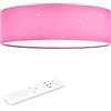 Navaris Plafoniera LED Soffitto 22W Rotonda Ø 40cm - Lampadario LED Dimmerabile - con Telecomando e Cambio Temperatura Colore - Design Effetto Stellato - Tessuto Rosa