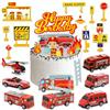jiuzcare Camion Dei Pompieri, 25Pcs Decorazione Della Torta - 7 Camion Dei Pompieri Giocattolo Veicolo Elicottero Giocattoli, 8 Inserti Per Torte, 9 Segnali Stradali Giochi Per Bambini Cake Topper Kit