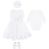Lilax Abito da battesimo in pizzo bianco per neonata, set deluxe da 4 pezzi, Bianco, 0-3 mesi