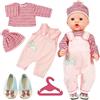 Aolso Vestiti per Bambole per New Born Baby Doll, Abito per Bambolotti 35-45CM, Tuta da Bambola Stampa con Cappello, con 1 paio di Scarpe e 1 Gruccia, Rosa