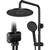 Rainsworth Colonna Doccia senza Miscelatore Nero, Doccia a pioggia rotonda da 25 cm, Set Doccia Completo, Soffione Doccia, Altezza Regolabile Asta Doccia