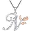 starchenie Collana Alfabeto con Rosa Ciondolo Zirconi Collana in Argento 925 da Donna