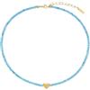 COAI Collana da Donna Fine in Cristalli Naturali, Collana di Perline di Turchese Sinetico con Charm Cuore e Chiusura Regolabile