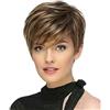 AIYLMZ Parrucca sintetica corta marrone mista bionda parrucchino per donne bianche Marrone misto colore dorato Capelli frangiati obliqui Resistenti al calore Parrucche a rete rosa moda
