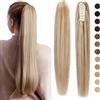 Silk-co (35-55cm) Extension Coda Capelli Veri con Pinza Ponytail Extension Remy Human Hair Coda di Cavallo Capelli Lisci Naturali 35cm - 12P613 Marrone Dorato & Biondo Sbiancante