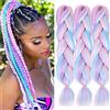 colorful panda ColorfulPanda - 3 extension di capelli sintetici, 61 cm, 100 g, capelli Kanekalon, per trecce, torciglioni, uncinetto, colore bianco, rosa, azzurro e viola chiaro