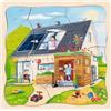 goki 57322 Puzzle a Strati. Costruiamo Una casa, 3 Strati con Motivi di Fasi di Costruzione della casa, favorisce Le capacità motorie e la capacità di risoluzione dei Problemi dei Bambini, 20 cm x 20