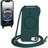 FMPCUON FNPCUON Cover Magnetica Silicone per iPhone 16E con Cordino,Compatibile con MagSafe,Custodia con Laccio Collana Tracolla Collo Sottile TPU Antiurto Protettiva Case con Corda.Verde