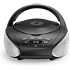 Gueray Lettore CD Portatile Boombox - Radio CD Compatto con Altoparlanti Stereo, Radio FM, Ingresso AUX 3.5 mm, Jack per Cuffie e Display LCD per Interni, Esterni, Viaggi & Audiolibri (Nero + Argento)