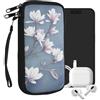 kwmobile Custodia in neoprene con zip per smartphone XL - 6,7/6,8 - Astuccio portacellulare a sacchetto con cerniera - Borsa verticale - Magnolie marrone grigio/bianco/grigio blu