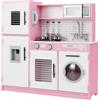 COSTWAY Cucina Giocattolo per Bambini, Cucina Legno per Bambini con Forno, Microonde, Lavatrice, Telefono, Lavello Rimovibile e Rubinetto Rotante, con Luci e Suoni, per Bambini di 3+ Anni (Rosa)