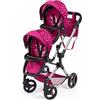 Bayer Design- Passeggino Gemellare, Carrozzina per Bambole, Regolabile in Altezza, Pieghevole con Borsa a Tracolla, Colore Rosso, Bordeaux, Fata, 26267AA