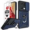 LeYi Cover per Redmi Note 13 Pro 4G (Non per 5G)/Xiaomi Poco M6 Pro 4G con Vetro Temperato, Custodia con Protezione Fotocamera [Slidable] Antiurto con Anello Supporto TPU Bumper Antiurto Case, Blu