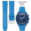 HORACE Cinturino per orologio in gomma compatibile con Omega x Swatch MoonSwatch 20mm (Blu Neptune/Cuciture Bianche)