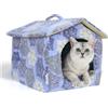 Nobleza Cuccia per Gatto e Cani Chiusa da Interni,S:42 * 39 * 33CM, Lavabile con Cuscino, Casetta Pieghevole per Cuccioli, Letto per Inverno, Nicchia (Blu)