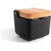 D,casa Zuccheriera Cucina Ceramica con Coperchio Legno per Cucina Factory - Nero - 300 ml