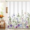 Kzzfqxb 180x200cm Tende da doccia floreali con sfondo bianco con ganci, erbe botaniche fiori viola margherita impermeabile occluso per il Vasca, elegante tessuto in poliestere per Bagno