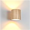 Doughelec Applique da Parete Interno LED 6W Legno, Rotonda Lampada da Parete Applique da Muro Bianco Caldo 3000K G9 Sostituibile Luce Up Down Vintage per Camera da letto Corridoio Soggiorno, 1PCS