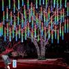 WoskjXas Solari Luci Meteoriche, 30cm 10Tubi 240LEDs Luci di Natale da Esterno, Pioggia Luci Stringa, Luci a Corda Solare Impermeabile con Telecomando per Decorare Casa, Giardino, Recinzione