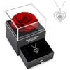 NEWUPZSI Rosa reale conservata rossa, eterna fatta a mano rosa con collana, regali per la tua fidanzata originale, romantici regalo per San Valentino, festa della mamma, anniversario, Natale, Argento