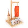 Coopay Avvolgitore per lana, supporto magnetico per filato per uncinetto, in legno, multifunzione, girevole con supporto per telefono, supporto per gomitoli di lana in legno, supporto per lana
