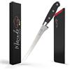 Marindo Set di coltelli professionali per sfilettare con fodero, lunghezza lama 18,5 cm, per pesce e carne, coltello da sfilettatura in acciaio inox con manico robusto, coltello da pesca antiruggine