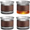GOEDCH Set di Tazzine da Caffè Espresso: 4 Tazzine da Caffè in Vetro da 180 ml, Tazza da Tè Trasparente con Anello in Legno Massello, Vetro Resistente al Calore per Gli Amanti